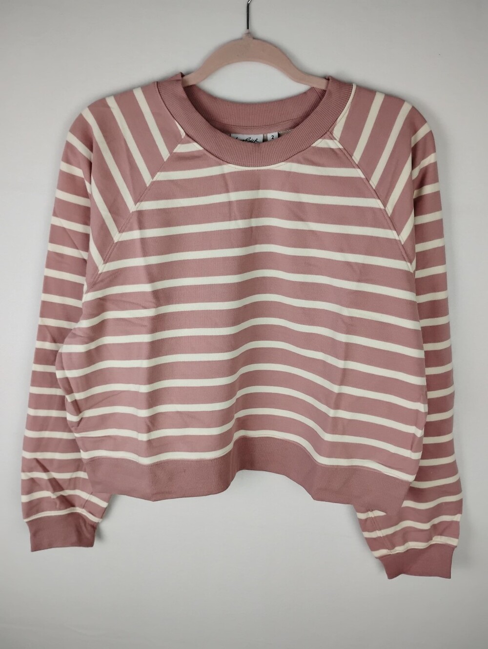 New Torrid Striped Crewneck Sweatshirt in Dusty Rose & White Stripe Size 2X - Picture 3 of 7